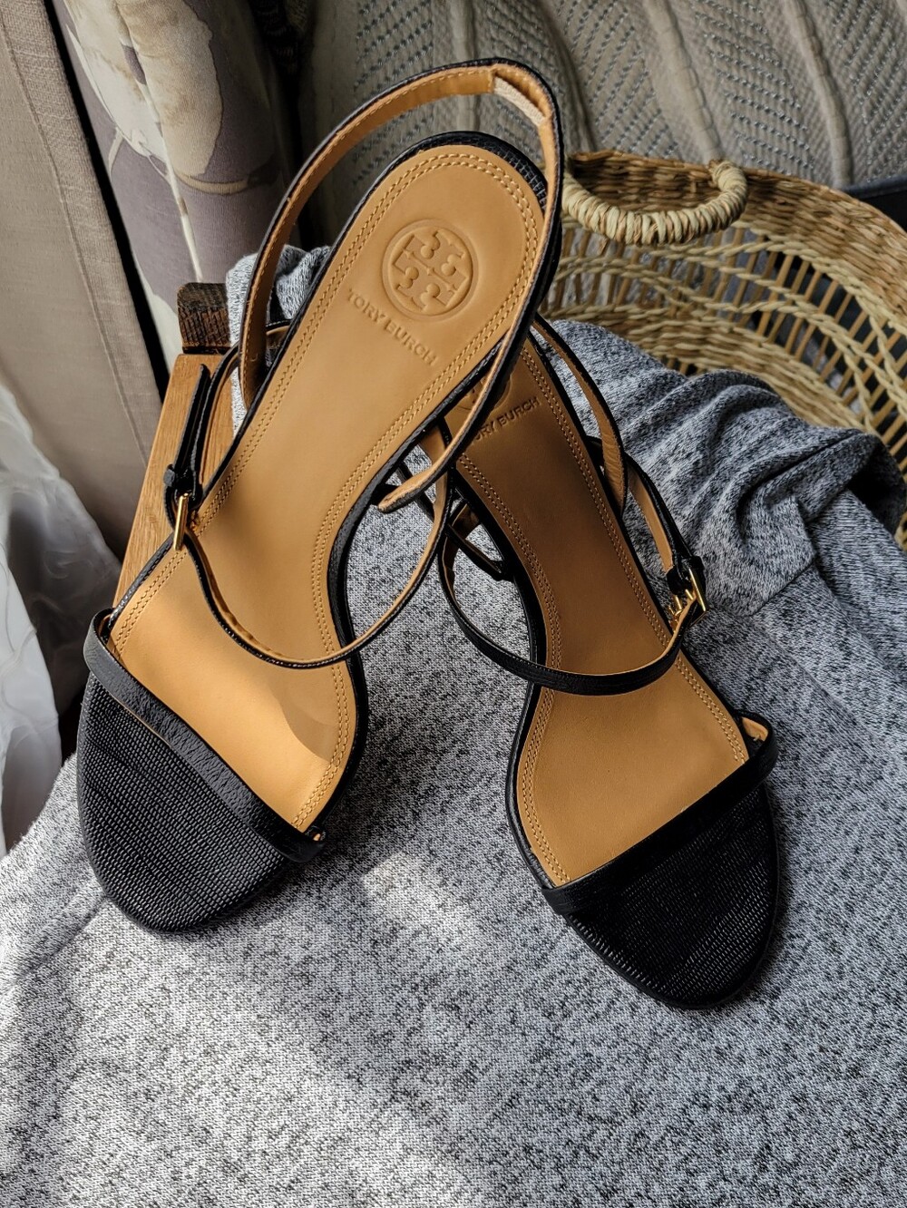 Tory Burch Penelope Strappy Heels with Gold Charm